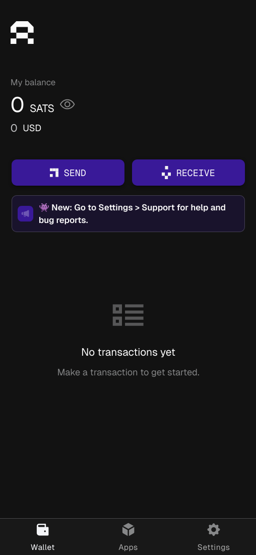 Original Arkade wallet home screen with annotated usability observations