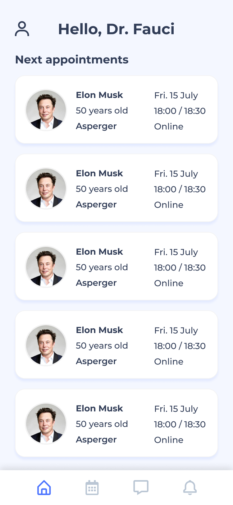 Doctor Companion home screen with upcoming appointments
