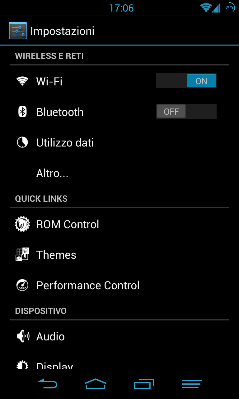 Blue variant of the Infinitum theme applied to Android settings
