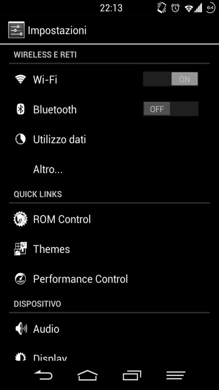 Black Infinitum theme applied to Android settings